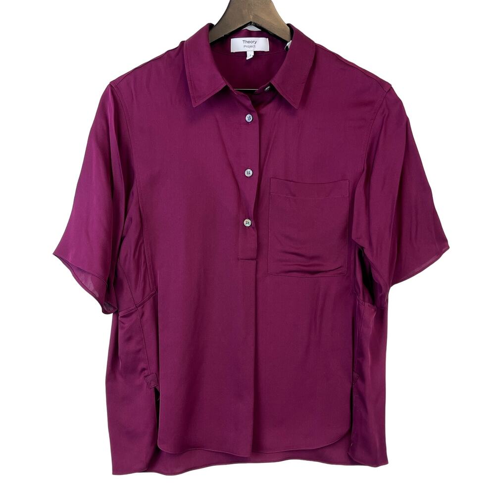 Theory Project Mens Size S Maroon Plum Polo Henley Shirt Satin